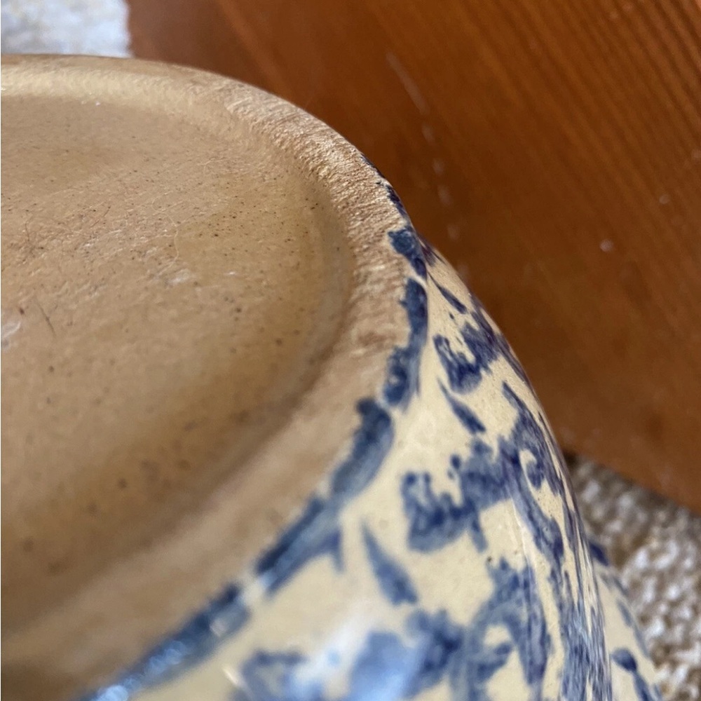 Vintage Robinson Ransbottom Pottery Roseville, OH Mixing Bowl Blue Spongeware - Picture 10 of 12